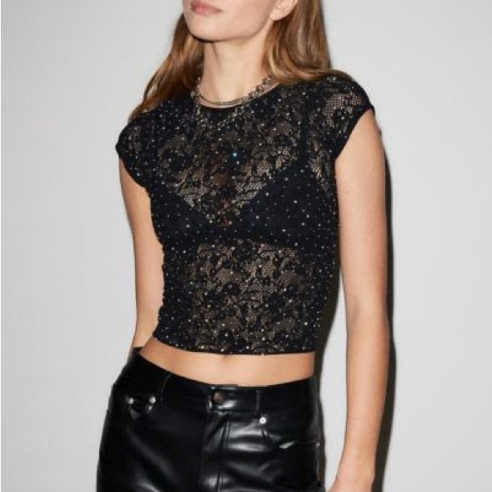 Out From Under Divine Sheer Lace Diamante Seamless Tee